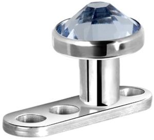 Micro Dermal Anchor Surface Piercing G23 mit Kristall Stein 3mm - Leicht Blau