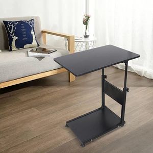 Laptoptisch Beistelltisch Beweglicher & Höhenverstellbarer Schreibtisch Nachttisch mit Rollen (schwarz)