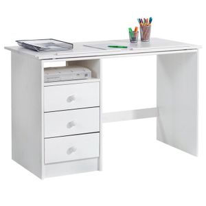 Kinderschreibtisch KEVIN aus Kiefer in weiß, schöner Schülerschreibtisch mit Neigungsverstellung, praktischer Schreibtisch mit 3 Schubladen und Ablagefach