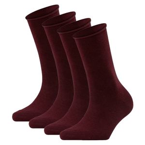 FALKE Damen Socken, 4er Pack - Happy, Kurzsocken, Rollbündchen Dunkelrot 39-42