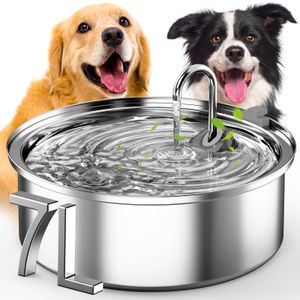 Oneisall – Trinkbrunnen für Hunde & Katzen aus Edelstahl mit Pumpe und Warnzeichen F-002, 7 L