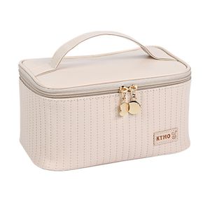 Damen-Kosmetiktasche (Koffer) - beige kariert 1St