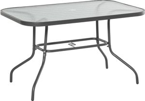 Outsunny Gartentisch Bistrotisch Bistrotisch Gartenmöbel mit Glasplatte Schirmloch Hartglas + Metall Carbongrau 120 x 80 x 70 cm