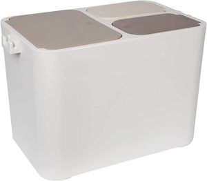 ONVAYA® Systém separácie odpadu Ben | 36 litrov | Separácia odpadu s niekoľkými priehradkami | Odpadkový kôš v krémovo-bielej farbe | Odpadkový kôš do kuchyne a kúpeľne