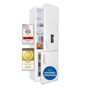 Exquisit Kühl-Gefrier-Kombination, Kühlschrank mit Gefrierfach, 268 Liter, Wasserspender, 4-Sterne-Gefrierfach, Temperaturregelung, KGC5265-70-H-WS-01