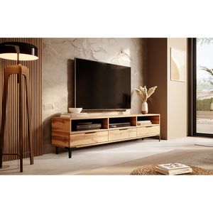 Televizní stolek Selsey RIKKE - televizní stolek ve vzhledu dřeva dub Wotan mat s tenkými nohami, šířka 160 cm