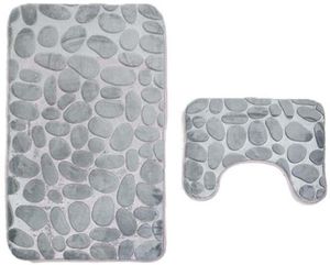 2-teiliges Bad & Sockel Badezimmermatte Mikrofaser Polyester Schnelltrocknende Toilette Rutschfeste Gummi-Rückseite Grau