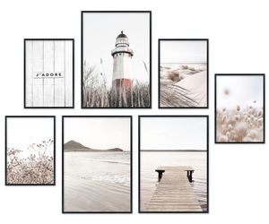 Hyggelig Home Premium Poster Set - 7 passende Bilder OHNE RAHMEN im stilvollen Set - 3 x DIN A3 + 4 x DIN A4 - Set Lighthouse