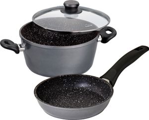 STONELINE® Kochgeschirr-Set 3-teilig 16 cm | mit Deckel - Schwarz