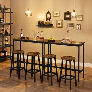 VASAGLE Bartisch-Set Stehtisch mit 2 Barhockern Küchentresen mit Barstühlen Küchentisch und Küchenstühle im Industrie-Design vintagebraun-schwarz LBT219B01