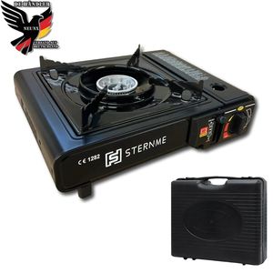 Gaskocher Campingkocher Gas Butan Camping Herd Tischgrill Notfallkocher Transportable mit Tragekoffer ohne Gaskartusche Outdoor Schwarz