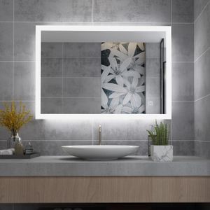 MIQU Badspiegel  LED mit Beleuchtung 60x50cm Kaltweiß Wandspiegel Touch Badezimmerspiegel
