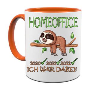 Lustige Tasse Orange mit Faultier und Spruch Homeoffice 2020 / 2021 / 2022 | Kaffee- Tee- Fototasse| Geschenk für Mitarbeiter und Kollegen | Keramik Tasse |Spülmaschinenfest
