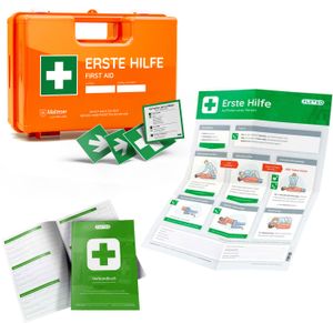 FLEXEO Erste-Hilfe-Koffer DIN 13157 Komplettpaket - inkl. Verbandbuch, Erste-Hilfe-Anleitung und Aufklebern - Verbandkasten
