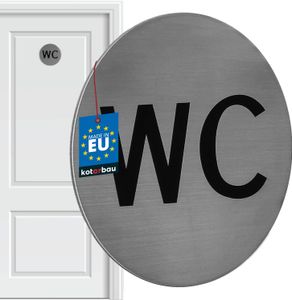 KOTARBAU® Znak WC ⌀ 7 cm znak ze stali nierdzewnej Srebrny znak na drzwi WC dla gości Dekoracyjny znak na drzwi WC Znak na drzwi WC Samoprzylepny okrągły znak na drzwi Naklejka na drzwi WC