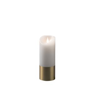 LED Kerze mit goldener Banderole - Echtwachs - 3D Flamme - Timer - H: 20,5cm, D: 7,5cm - weiß