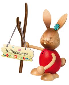 Drechslerei Kuhnert - Stupsi Hase "Herzlich Willkommen" - Osterdekoration - Hasen ca. 12cm - aus Holz - 52250