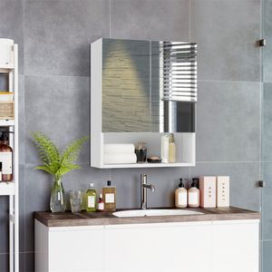 CLIPOP Badezimmer Spiegelschrank, Wandmontage mit Verstellbare Ablagen, 2 Türen, 50 x 60 x 13 cm, Weiß