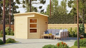 Karibu Saunahaus Pelle mit 9kW Ofen und Steuerung easy finnisch naturbelassen