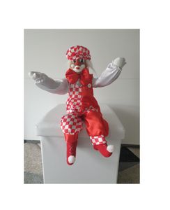 Fu550443 rot-weiß Latzhosen Clown Benno Deko Clown