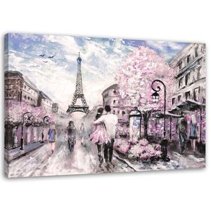 Feeby Leinwandbild Paris City Pink Oil 120x80 Wandbild auf Vlies Bilder Bild