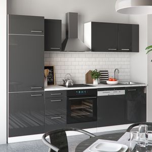 Livinity® Küchenzeile Optima, 270 cm ohne Arbeitsplatte, Anthrazit Hochglanz/Weiß