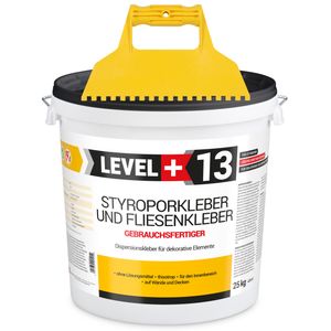 Súprava Lepidlo na polystyrén pripravené na použitie 25 kg Biele lepidlo na dekoratívne korkové obklady LEVEL+13 a plastový tmel zub 5x5 mm