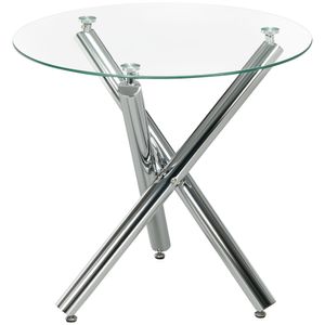Jídelní stůl HOMCOM, kulatý jídelní stůl, kuchyňský stůl pro 4 osoby, stůl do obývacího pokoje, skleněný stůl, konferenční stolek, odkládací stolek, ocel, Ø80 x 74 cm, průhledný