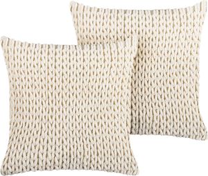 BELIANI Zestaw 2 poduszek beżowe bawełniane poliestrowe 45 x 45 cm styl boho plecione z wypełnieniem