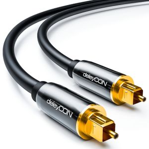 deleyCON 1m Optisches Digital Audio Kabel S/PDIF 2x Toslink Stecker LWL Lichtwellenleiter Kabel Metallstecker 5mm Flexibel - Schwarz