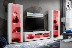 Komodee | Wohnwand Wohnzimmerset Tivoli Grande, Korpus Weiß Matt Frontfarbe Weiß Matt, LED RGB