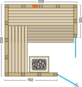 Infraworld Solido Complete 209 Ecke Sauna mit Infrarotstrahler 209x209x200 cm nordische Fichte Solido Complete 209 Ecke - rechts