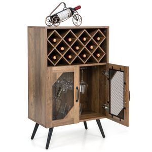 COSTWAY Vintage Weinschrank mit abnehmbarem Weinregal und integrierten Glashaltern, Barschrank Holz, Sideboard 59,5 x 33,5 x 93,5 cm