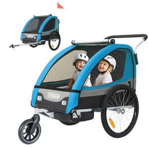 TIGGO® 2in1 Fahrradanhänger 5-Punkt Sicherheitsgurt Jogger Kinderanhänger Joggerfunktion Kinderfahrradanhänger für 1 bis 2 Kinder 360° Drehbar