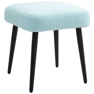 HOMCOM Fußhocker Sitzhocker Quadratischer Schminkhocker Fußstütze mit Kaschmir-Optik, Stahlbeine, für Wohnzimmer, Schlafzimmer, Hellblau, 42 x 42 x 47