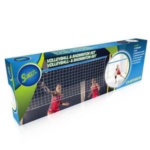 Scatch Volleyball- und Badminton-Set, Federballnetz mit Schlägern und Ball, Freistehende Netzgarnitur, 310 x 168 cm