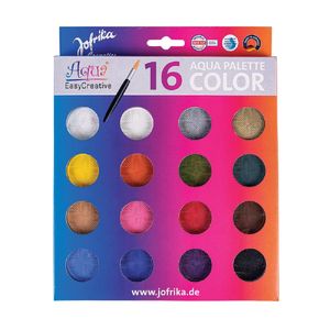 Jofrika 708795 Aqua Color Palette, 15 wasserlöslichen Farben & 1 x Glitzerpuder inkl. 2 Pinsel, mehrfarbig, 16-teilig (1 Set)