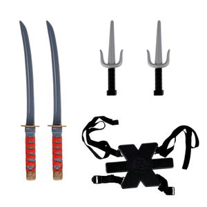 Kinder Ninja Schwert Set für Samurai Kinder Kostüm | Kunststoff | Waffenset mit 2 Katana Schwerter, 2 Sai Dolche, Rückenholster
