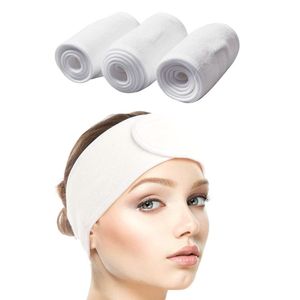 FNCF Haarband für Make Up, Kosmetik Stirnband Frottee, verstellbare Haarschutzband mit Klettverschluss 3pcs (Weiß)
