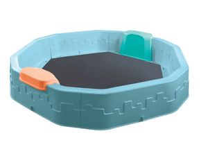 Sandkasten Sandbox Sandkiste 150x150x25 cm mit Bodenplane u. Abdeckung zwei Sitzen modular Kindersandkasten Sandspielzeug Kunststoff blau