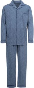 Herren Pyjama lang Knopfleiste mit Brusttasche geknöpft Baumwolle Schlafanzug, Farbe:Grau, Größe:L