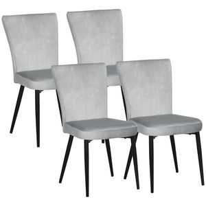 HOMCOM Jídelní židle, sada 4 kuchyňských židlí, jídelní židle s opěradlem, čalouněná židle se sametovým vzhledem, kuchyňská židle do obývacího pokoje, ocel, šedá, 46 x 65 x 87 cm