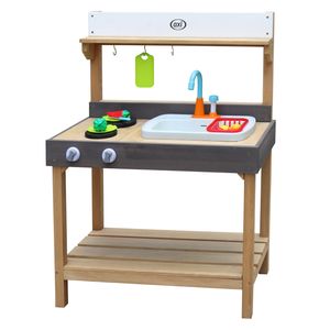 AXI Rosa Spielküche / Matschküche aus Holz | Multifunktionelle Spielzeugküche / Sandküche für Kinder mit 17 teiligem Zubehör Set | 40x75x100 cm