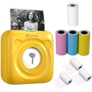 PeriPage Mini Pocket Label Printer Termální tiskárna štítků Tiskárna papíru s připojením Bluetooth + 3 barevné samolepicí termální role 56*30 mm + 3 role bílého termálního papíru 57*30 mm (žlutá)