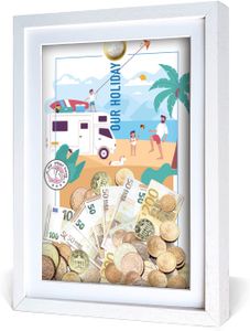 aFFa frames My Piggy Bank Spardose, 3D Bilderrahmen zum Befüllen, Geldgeschenke Verpackung für Auto, Haus, Geburtstag, mit Acrylglasfront, aus Holz, 32x42x2,5cm, Weiß,  Rahmen Feiertag Muster