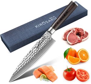 Kirosaku Premium Santoku Messer Damast - 18cm Klingenlänge Santoku Küchenmesser Santoku Damastmesser Küchenmesser aus 67 Schichten Damaststahl AUS-10 Pakkaholz Profi Santoku Damast Messer