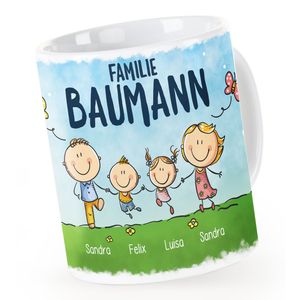 Kaffee-Tasse personalisiert 1/2/3/4 Kinder mit Namen Mama Papa Familie Haustiere personalisierte Geschenke SpecialMe® weiß Keramik-Tasse