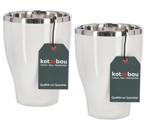 KOTARBAU® 2er Set Runder Blumentopf Hoch Keramik Weiß Silber ⌀ 13 cm Pflanztopf