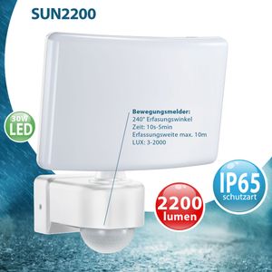 LED Fluter SUN2200-WH mit Bewegungsmelder weiß 30 Watt IP65