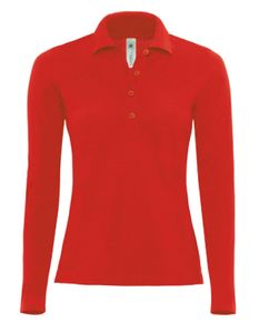B&C Damen Polo Shirt T Shirt Kragen Poloshirt T-Shirt langarm, Größe:XL, Farbe:Rot